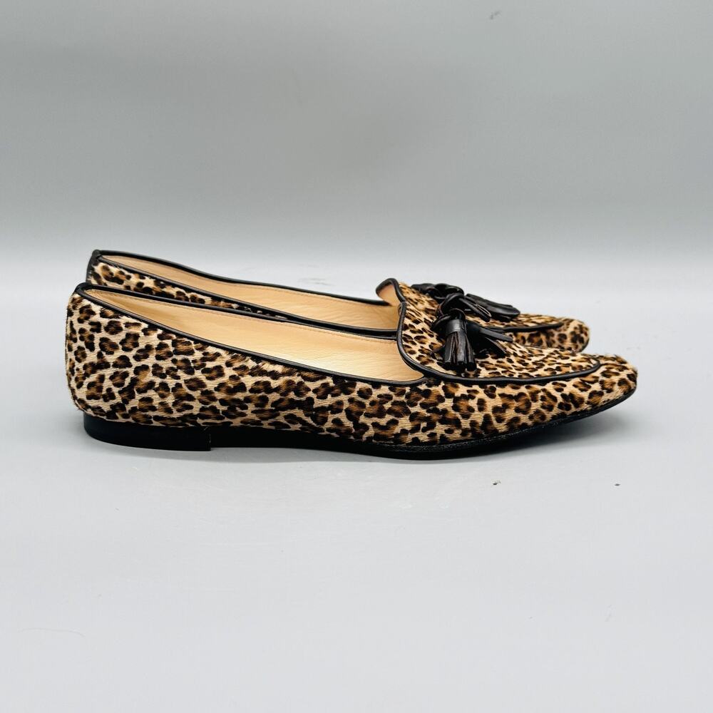 Alexandra Neel Shoes Women 7 Brown Leather Calf Hair Tassel Loafers Animal Print